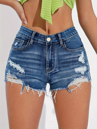 Ripped Hem Denim Shorts