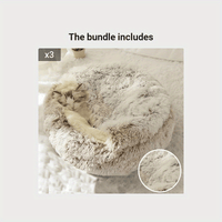 2 in 1 Round Warm Pet Bed House Polyester Cat Bed, Long Plush, Winter, with Sleeping Bag Sofa Cushion for Cat