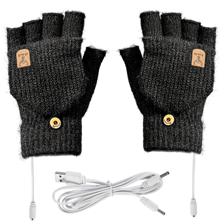 [Heated Fingerless] USB Heating Gloves | Knitted Fingerless | Washable Design | Winter Hand Warmth | Laptop Gloves