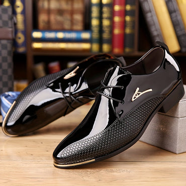 Plus Size Men's Faux Patent Leather Upper Derby Shoes, Comfy Non Slip Rubber Sole Durable Dress Shoes, Men's Footwear