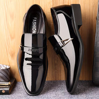 Men's Solid Color Faux Patent Leather Upper Slip On Loafer Shoes, Comfy Non Slip Casual Business Style Dress Shoes, Men's Footwear