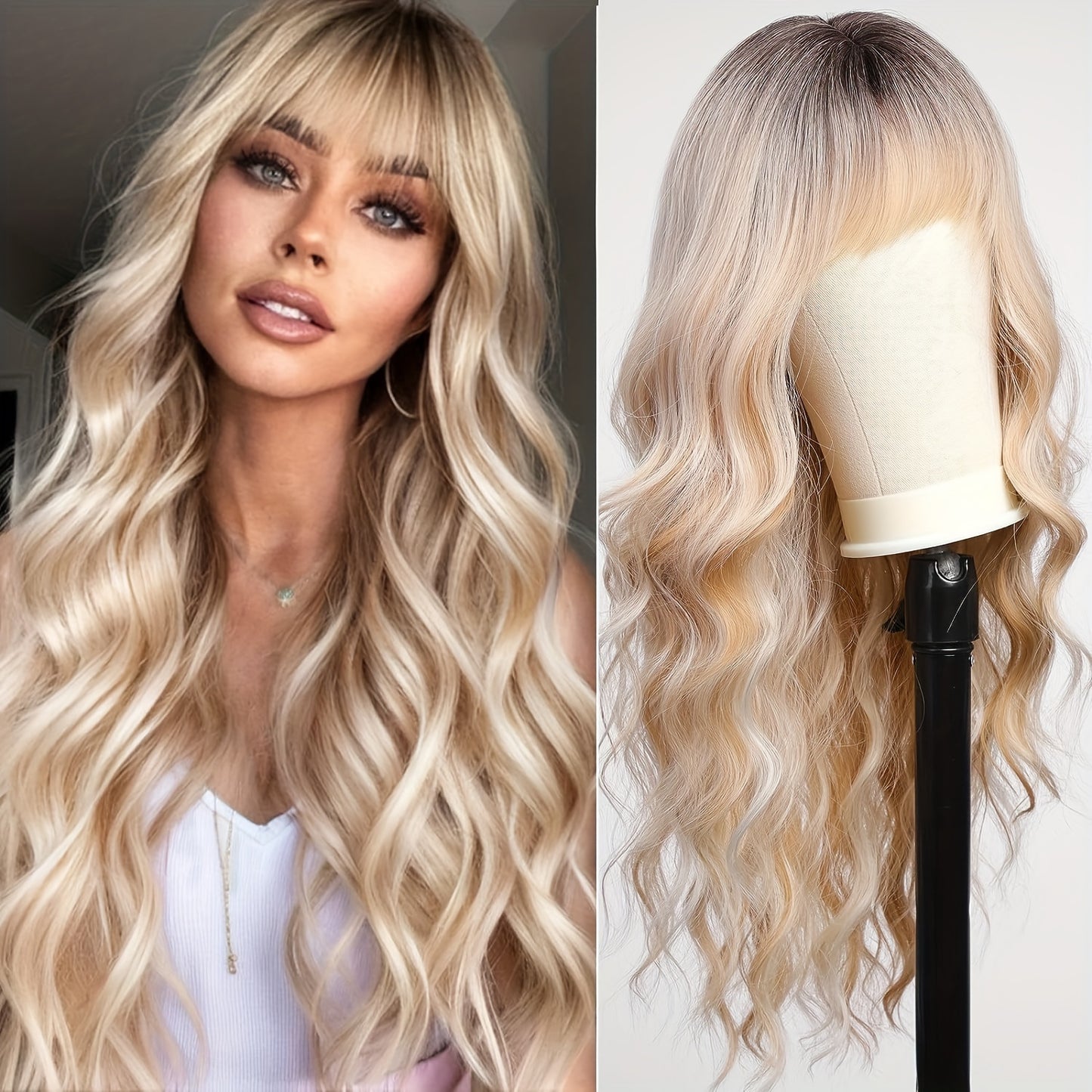 Highlight Long Curly Wavy Wig Synthetic Wig Beginners Friendly Heat Resistant Elegant For Daily Use Wigs For Women