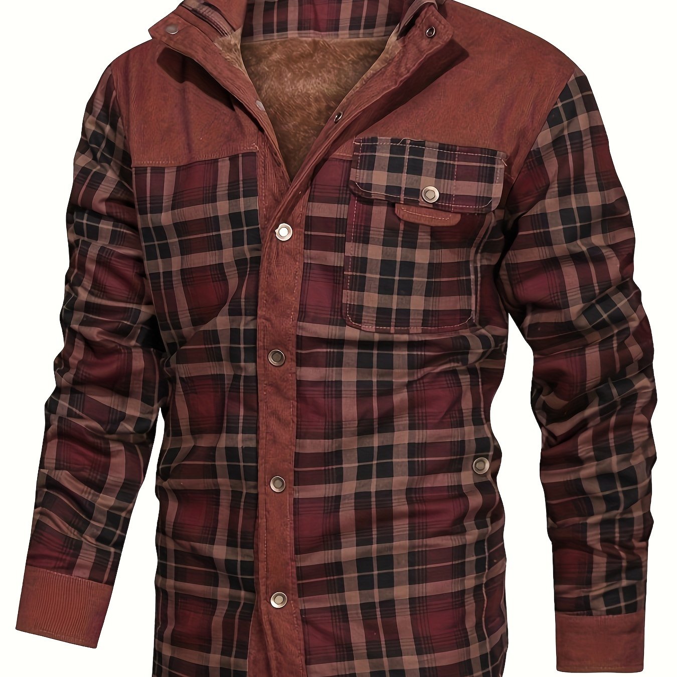 Men's Trendy Thermal Cotton Jacket, Mature Stylish Lapel Button Up Coat For Winter Outdoor Events