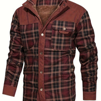 Men's Trendy Thermal Cotton Jacket, Mature Stylish Lapel Button Up Coat For Winter Outdoor Events