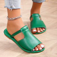 Stylish Womens Flat Slide Sandals - Soft Faux Leather, Slip-On Design, Lightweight, Breathable, Rubber Sole, Open Toe, Mary-Jane Strap - Perfect for Outdoor Activities and Casual Occasions