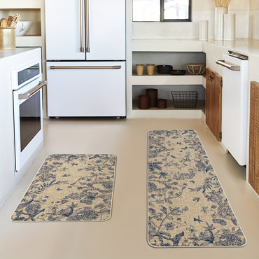 2pcs/set Sm:)e Flower Bird Leaves Kitchen Mats, Home Decor Low-Profile Kitchen Rugs For Floor - 17x29 Inches And 17x47 Inches