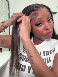 13x6 HD Transparent Lace Front Wig for Women - 180% Density, Pre-Plucked Straight Human Hair, Glueless Design, Natural Black Color, Versatile Styling Options for Ponytails and Braids