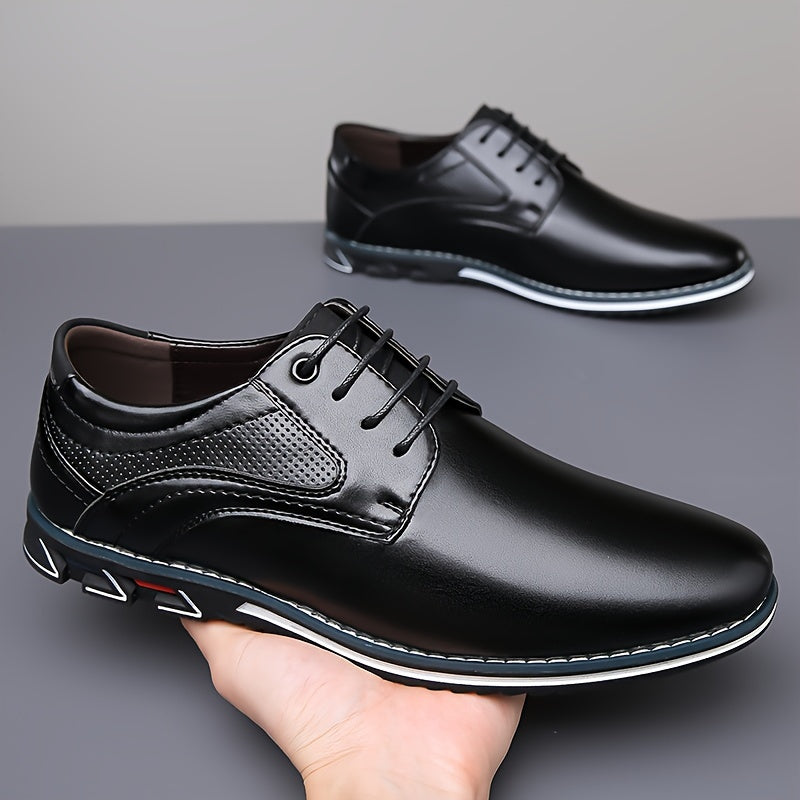 Plus Size Men's Solid Colour Plain Toe Derby Shoes, Comfy Non Slip Lace Up Rubber Sole Dress Shoes, Men's Footwear