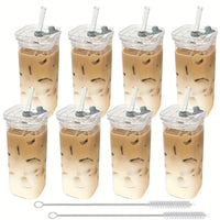 4/6/8pcs Square Glass, Bpa-Free, High Borosilicate Material 13Oz Capacity Coffee Cups, Suitable for Office, Home, Travel Drinkware, Gifts for Her, Easter And Wedding Gift