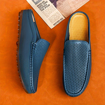 Men's Solid Colour Mesh Breathable Hollow Out Mule Shoes, Comfy Non Slip Casual Rubber Sole Dress Shoes, Men's Footwear