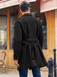 Plus Size Men's Trendy Windbreaker Double-breasted Belt Lapel Casual Slim Long Jacket Coat