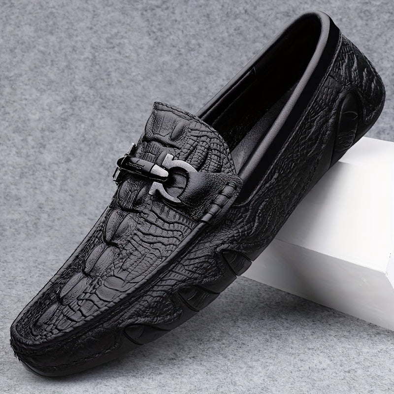 Men's Solid Colour Top Grain cow Leather Vintage Slip On Penny Loafer Shoes, Comfy Non Slip Durable Rubber Sole Formal Shoes, Men's Footwear