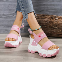 Casual Elegance Open-Toe Wedge Sandals, Solid Color with Strappy Back & Metal Buckle, Comfortable Platform Heel Fashion Footwear for Women