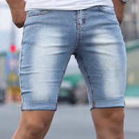 Men's Stylish Casual Skinny Solid Denim Shorts For Summer Daily Life