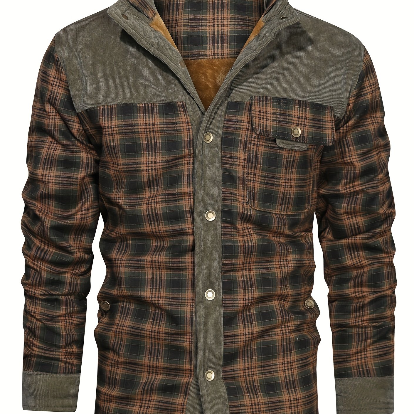 Men's Trendy Thermal Cotton Jacket, Mature Stylish Lapel Button Up Coat For Winter Outdoor Events