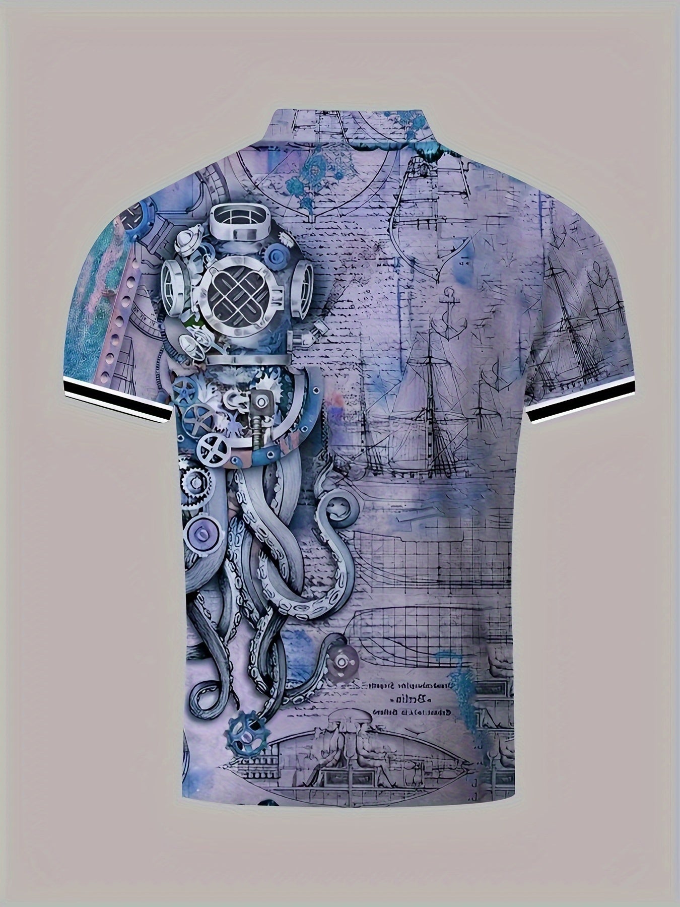 Men's Casual Shirt with Unique Octopus Print - Breathable Polyester, Perfect for Golf & Outdoor Activities
