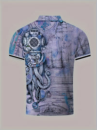 Men's Casual Shirt with Unique Octopus Print - Breathable Polyester, Perfect for Golf & Outdoor Activities