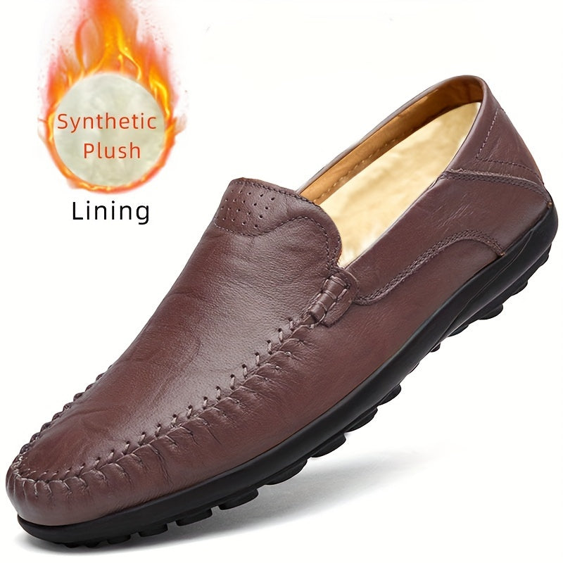 [CLOHOO, Leather Business Shoes] CLOHOO Men's Slip-On Business Casual Shoes | Breathable Second-Layer Leather Upper, Comfortable PU Lining & Rubber Sole, All-Season Versatile for Office, Travel & Vacation - Black, Refined App