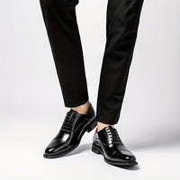 [Trendy Cow Leather Oxford Shoes] Men's Trendy Split Cow Leather Upper Cap Toe Oxford Shoes, Comfy Non Slip Casual Rubber Sole Formal Shoes, Men's Footwear