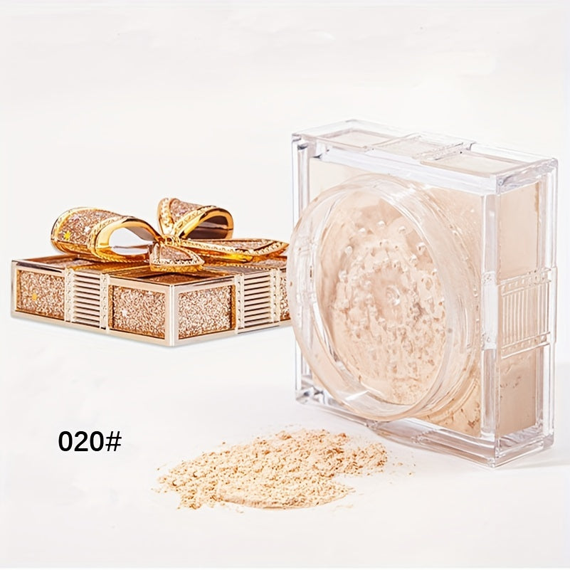 Elegant Bowknot Air Powder - Lightweight, Long-Lasting Oil Control & Waterproof Setting Powder for All Skin Tones, Ivory White & Cool Beige, Matte Finish with Glittery Golden Bow Design