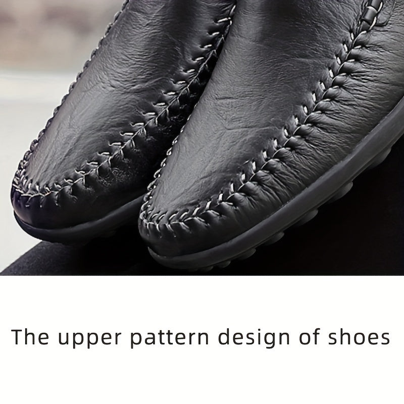 [CLOHOO, Leather Business Shoes] CLOHOO Men's Slip-On Business Casual Shoes | Breathable Second-Layer Leather Upper, Comfortable PU Lining & Rubber Sole, All-Season Versatile for Office, Travel & Vacation - Black, Refined App