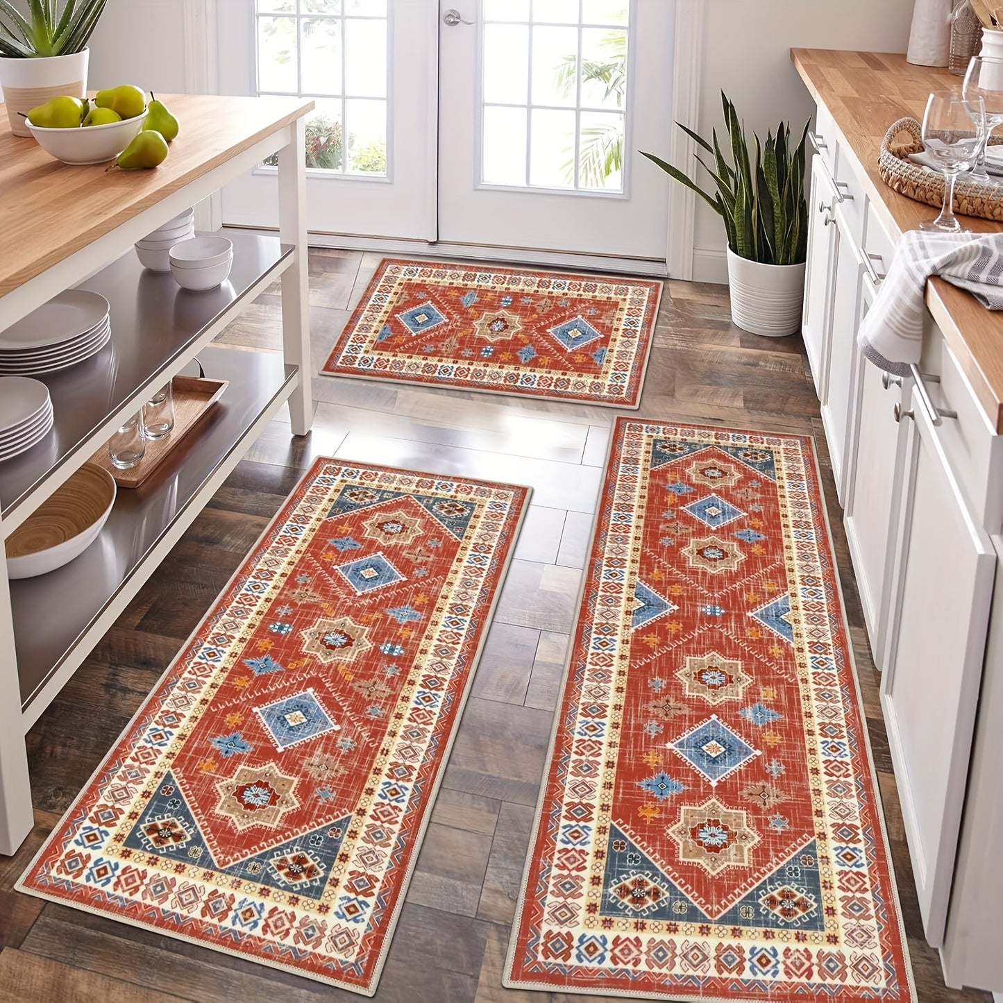 Boho Kitchen Mat Sets 3pcs with Runner Non Slip Kitchen Rugs and Mats Washable Kitchen Mats for Floor Thick Kitchen Floor Mat Mat Runner Rugs for Hallway Laundry Holiday Decor