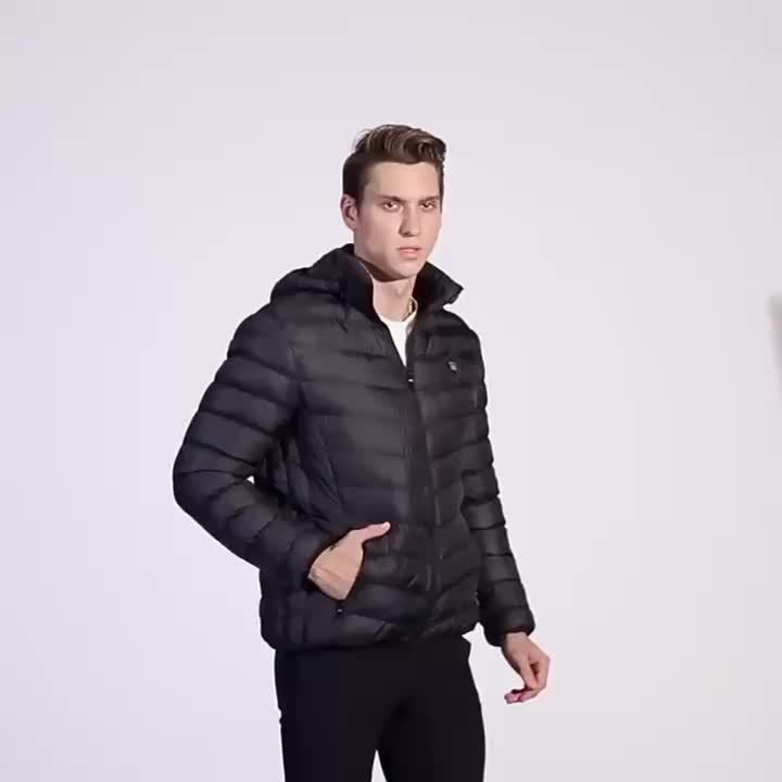 Men's Lightweight Heated Jacket - USB-Powered, Quilted Winter Coat with Adjustable Temperature Control, Zip-Up Hooded Design, Long Sleeves, Outdoor Warmth (Battery Not Included), Winter Jacket