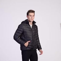 Men's Lightweight Heated Jacket - USB-Powered, Quilted Winter Coat with Adjustable Temperature Control, Zip-Up Hooded Design, Long Sleeves, Outdoor Warmth (Battery Not Included), Winter Jacket