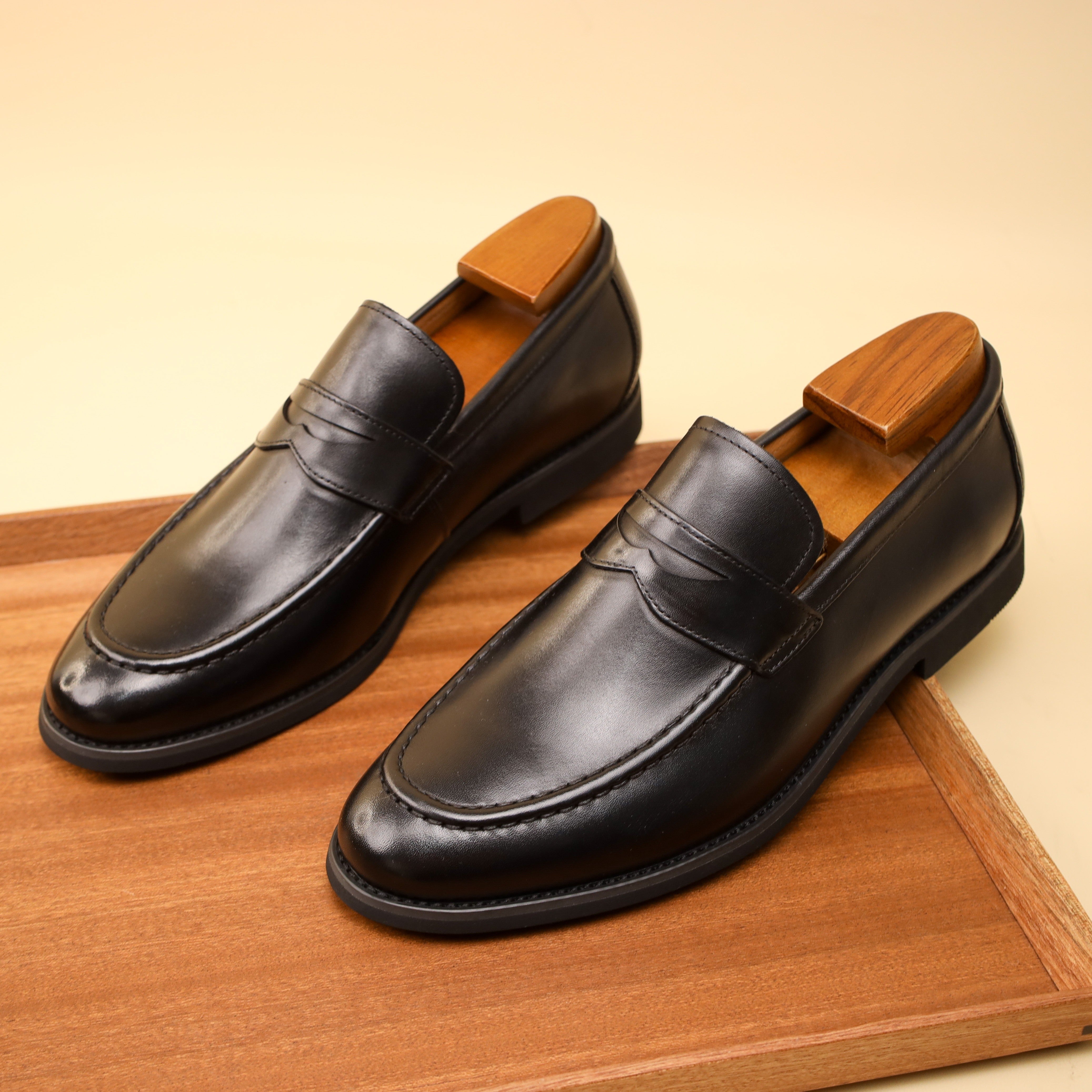 [Top Grain Leather Slip On Loafers] Men's Top Grain Cow Leather Upper Slip On Loafer Shoes, Comfy Non Slip Rubber Sole Casual Dress Shoes, Men's Footwear