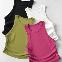 4 Packs Side Ruched Tank Tops, Y2K Crew Neck Tank Tops For Summer, Women's Clothing