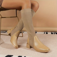 Women'S Winter Knee-High Chelsea Boots - Chunky Knit-like Texture, Mid-Heel Block Heel, Pull-On Closure, Square Toe, Brown, Casual & Stylish for Casual Attire, Winter Boots, Cold Weather Footwear
