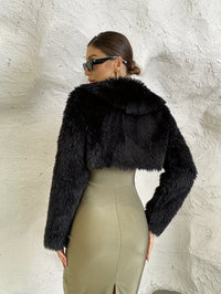 Chic Winter Warmth: Lapel CropTeddy Coat in Solid Color - Comfortable, Easy-Care, Perfect for Everyday Wear