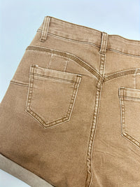 Stretchy High-Rise Denim Shorts for Women - Casual Geometric-Pattern with Roll-Up Hem, Easy Care & Summer-Ready