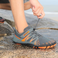 [Breathable Barefoot Water Shoes] Breathable Men's Barefoot Water Shoes - Non-Slip, Durable Striped Design - Perfect for Beach, Workout, Walking, Hiking & Running | Lace-Up Closure | Mesh Upper & Rubber Sole