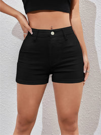 Simple Style Solid Denim Shorts, Mid-stretch Streetwear Breathable Denim Shorts, Women's Denim Jeans & Clothing