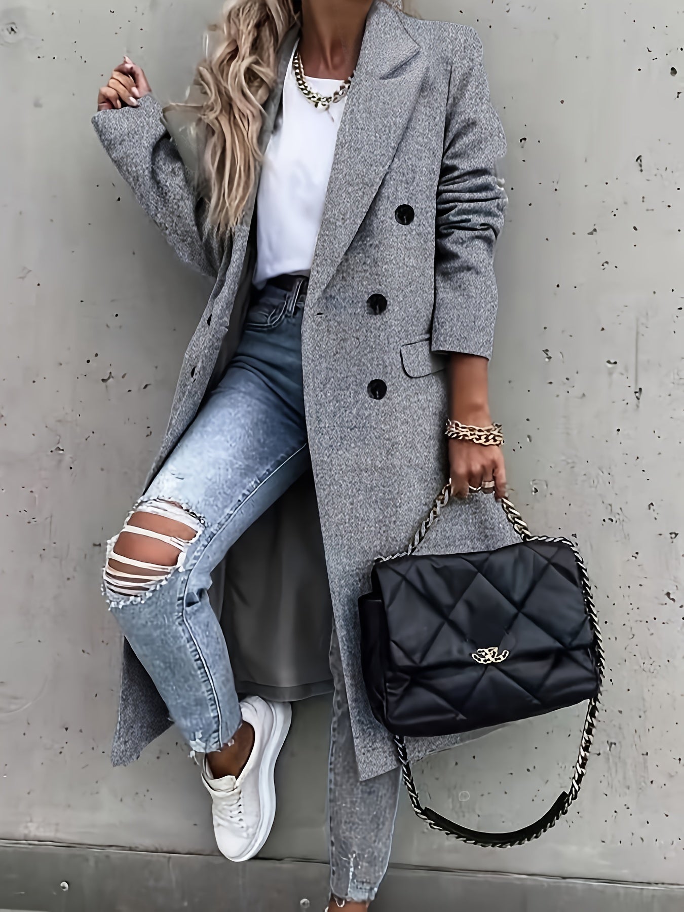 Double Breasted Simple Trench Coat, Casual Long Sleeve Outerwear, Women's Clothing