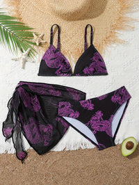 Trendy & Elegant Girls 3pcs Bikini Swimwear Set Comfy Bathing Suit Summer Clothes Beach