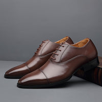 Men's Cap Toe Oxford Shoes, Comfy Non Slip Rubber Sole Lace Up Durable Formal Shoes, Men's Footwear