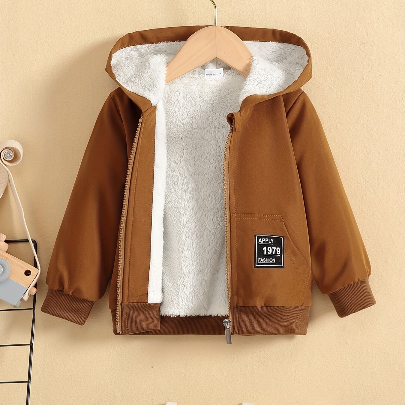Kids Fleece Lined Warm Hooded Zipper Coat, Toddler Baby's Casual Hoodie Jacket