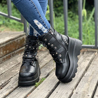 Women'S Solid Color Chelsea Booties, Cap Toe Block Heel High Ankle Boots, Synthetic Upper, Fabric Lining, PU Sole, Casual Lace-Up Footwear