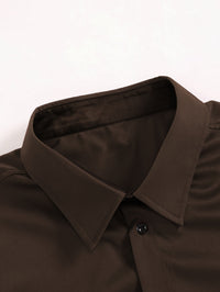 Elegant Solid Color Men'S Dress Shirt - Polyester Woven Fabric, Regular Fit, Button-Down Collar, All-Season Comfort, Ideal Gift for Partners