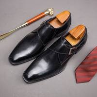 Men's Second Layer Cowhide Upper Solid Color Monk Shoes, Comfy Non Slip Rubber Sole Durable Dress Shoes, Men's Footwear