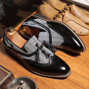 Plus Size Men's Trendy Wingtip Slip On Tassel Loafer Shoes, Comfy Non Slip Durable Rubber Sole Walking Shoes, Men's Footwear