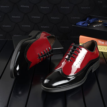 Men's Trendy Color Bock Wingtip Oxford Shoes, Comfy Non Slip Durable Lace Up Elegant Formal Shoes, Men's Footwear