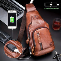 Fashion-Forward Men's Genuine Leather Bag: Adjustable, Spacious & Detailed for All Outings
