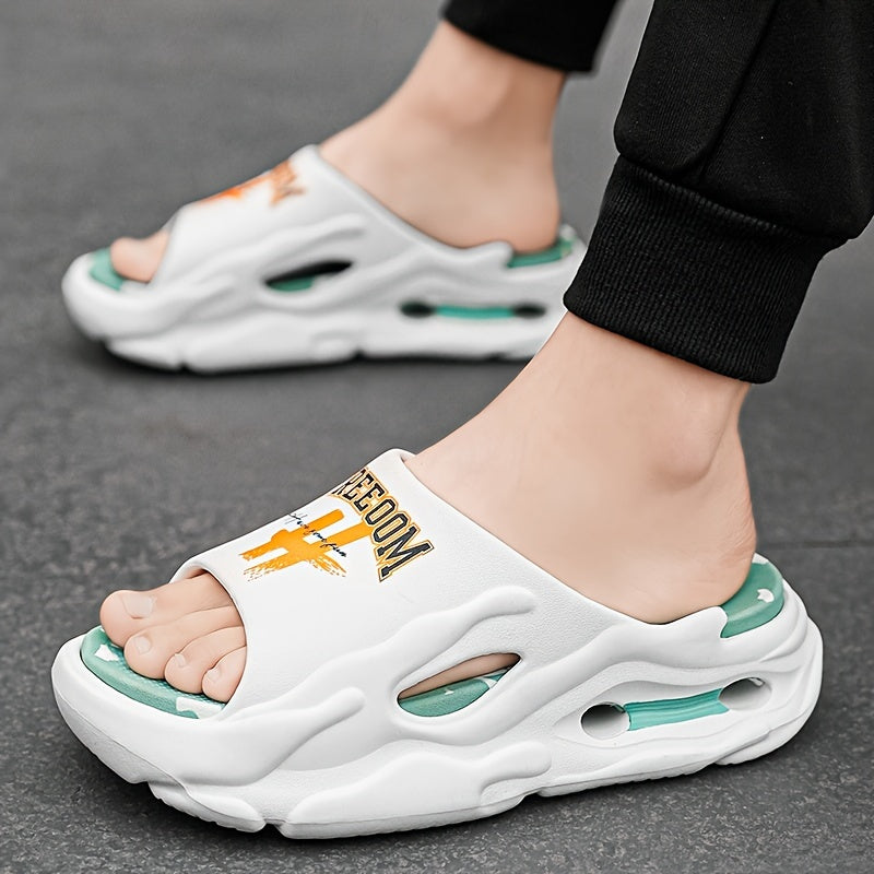 Men's Trendy Street Style Open Toe Breathable Chunky Slippers, Comfy Non Slip Durable Soft Sole EVA Slides, Men's Footwear