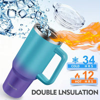 40oz Tumbler with Handle and Straw Lid& Carrier Bag, Durable Stainless Steel Travel Coffee Mug, Reusable Straw, Suitable For Hot And Cold Drinks, BPA-free Metal Water Bottles, Valentines Day Gifts, Wedding, Mens Gifts, Gifts