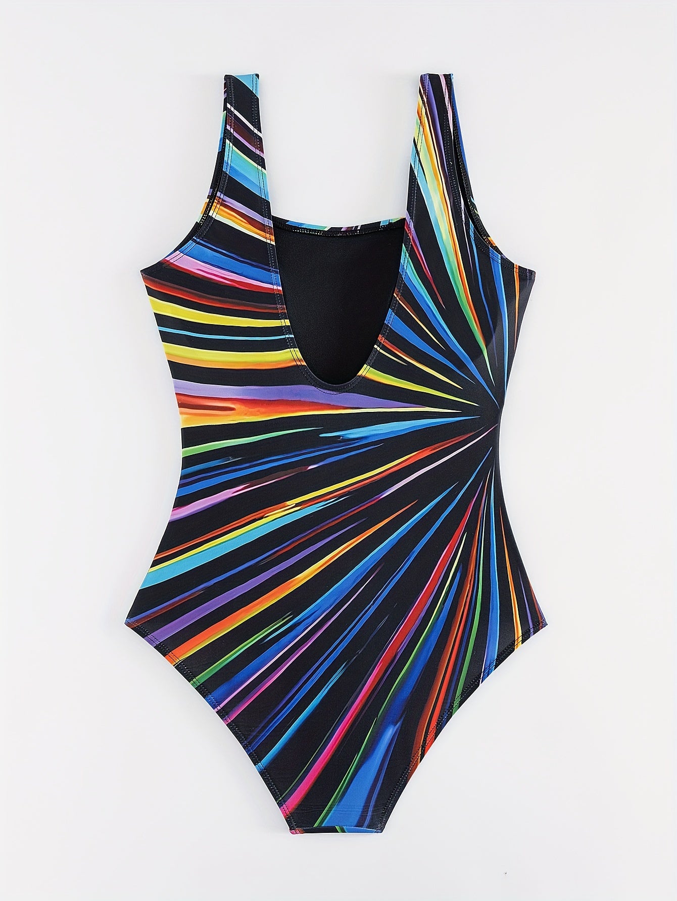 Plus Size Fashionable Swimsuit, Women's Plus Stripe Print Square Neck One Piece Bathing Suit