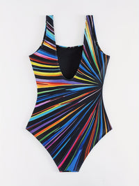 Plus Size Fashionable Swimsuit, Women's Plus Stripe Print Square Neck One Piece Bathing Suit