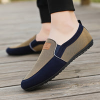 Men's Summer 2023 Canvas Slip-On Loafers - Casual & Trendy Korean Style, Versatile Black and Gray with Breathable Fabric, Non-Slip PVC Sole, Round Toe Design for Work & Leisure, Men's Footwear